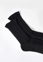 Bayan Siyah Örgü Detaylı Çorap