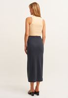 Women Black Soft Touch Midi Skirt with Slit Detail