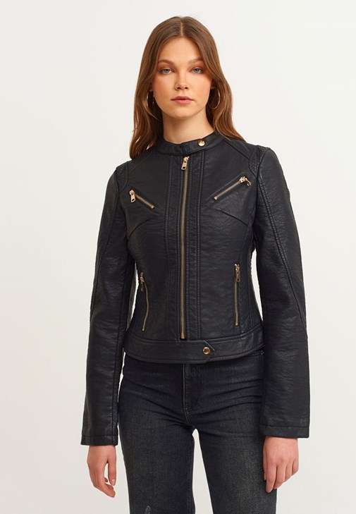 Ladies leather look jacket deals