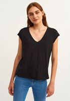 Women Black Cotton v-neck tshirt