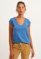 Women Blue Cotton v-neck tshirt