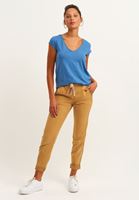 Women Blue Cotton v-neck tshirt