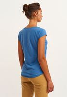 Women Blue Cotton v-neck tshirt