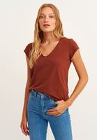 Women Brown Cotton v-neck tshirt