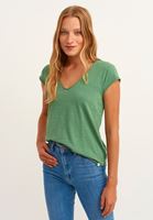 Women Green Cotton v-neck tshirt