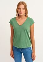 Women Green Cotton v-neck tshirt