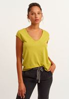 Women Green Cotton v-neck tshirt