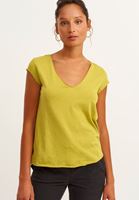 Women Green Cotton v-neck tshirt