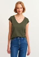 Women Green Cotton v-neck tshirt