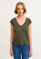 Women Green Cotton v-neck tshirt