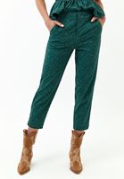 Bayan Yeşil Jakarlı Yüksek Bel Carrot-Fit Pantolon 