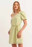 Bayan Yeşil Nature Friendly Tek Omuz Mini Elbise