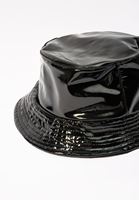 Bayan Siyah Parlak Bucket Şapka