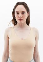 Women Beige V-neck Singlet with Strap Detail