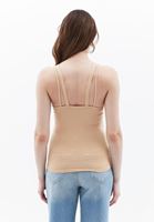 Women Beige V-neck Singlet with Strap Detail