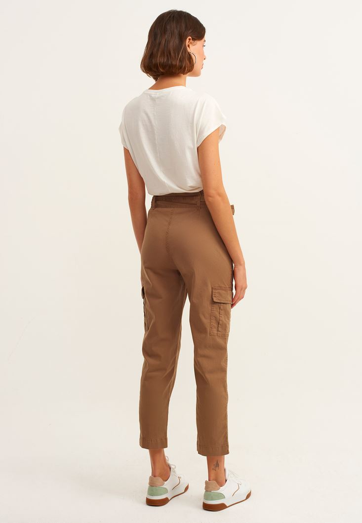 Bayan Kahverengi Straight-Fit Kargo Pantolon