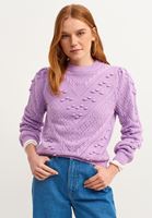 Women Purple Pompom Detailed Crew Neck Knitwear Sweater
