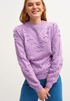 Women Purple Pompom Detailed Crew Neck Knitwear Sweater