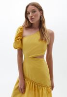 Women Yellow Mini Dress with Puff Sleeves