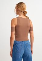 Women Brown V-neck Crop Top with Gathered Details