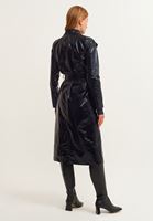 Women Black Casual Raincoat with Belt and Pockets
