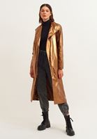 Women Brown Casual Raincoat with Belt and Pockets