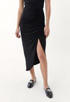 Women Black Midi Skirt With Drape Detail