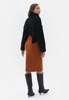 Women Brown Suede Midi Skirt with Buttons
