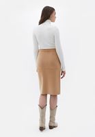 Women Beige Suede Midi Skirt with Buttons