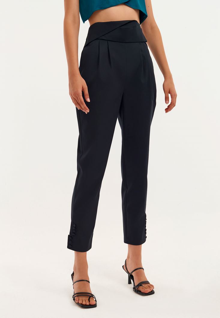 Bayan Siyah Bel ve Paça Detaylı Pantolon ( TENCEL™ )