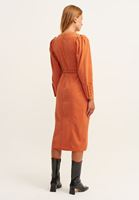 Bayan Turuncu Düğme Detaylı Yıkamalı Midi Elbise  (TENCEL™ )