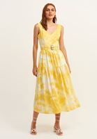 Bayan Sarı Batik Desenli Midi Elbise ( TENCEL™ )