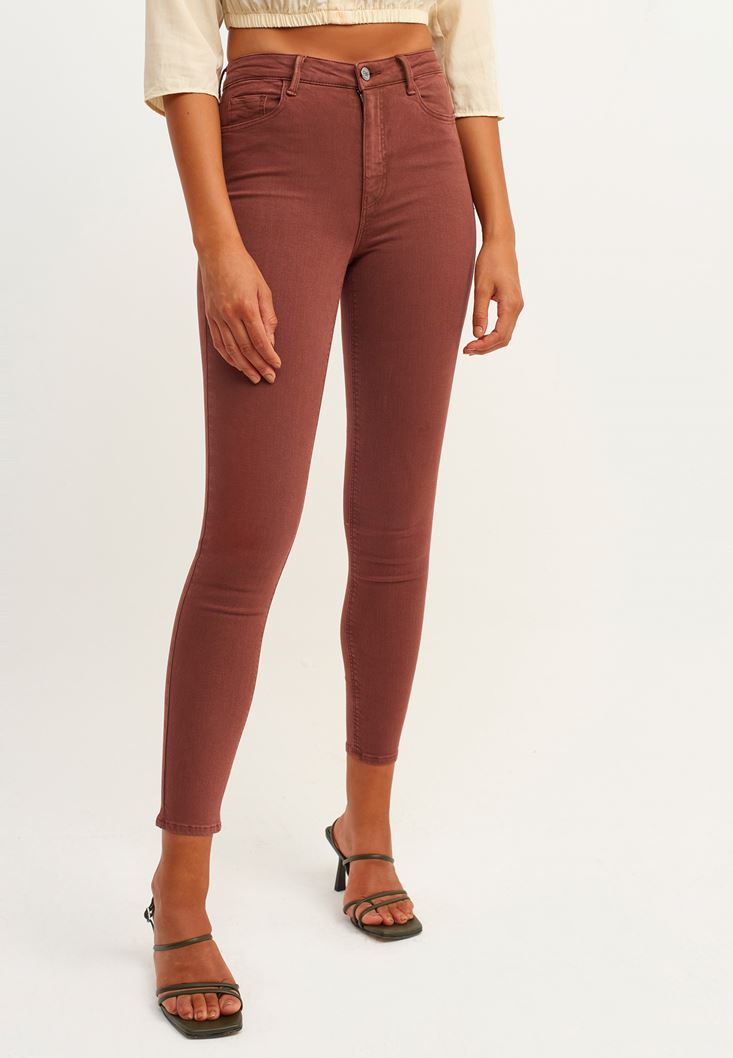 Bayan Kahverengi Toparlayıcı Etkili Skinny Pantolon ( TENCEL™ )