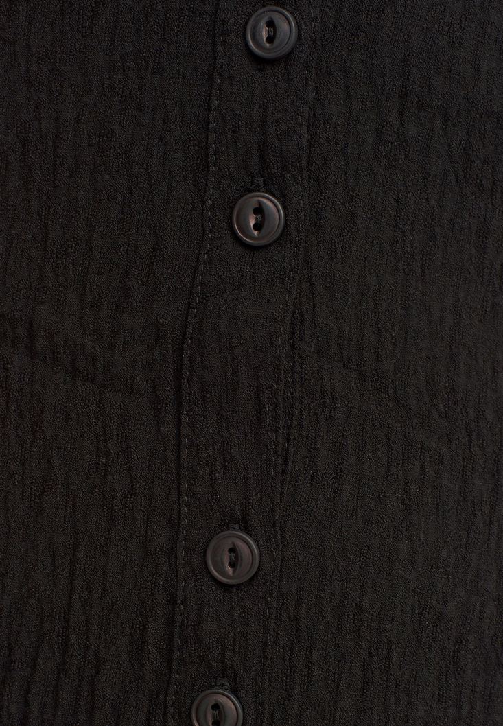 Bayan Siyah Düğme Detaylı Mini Elbise