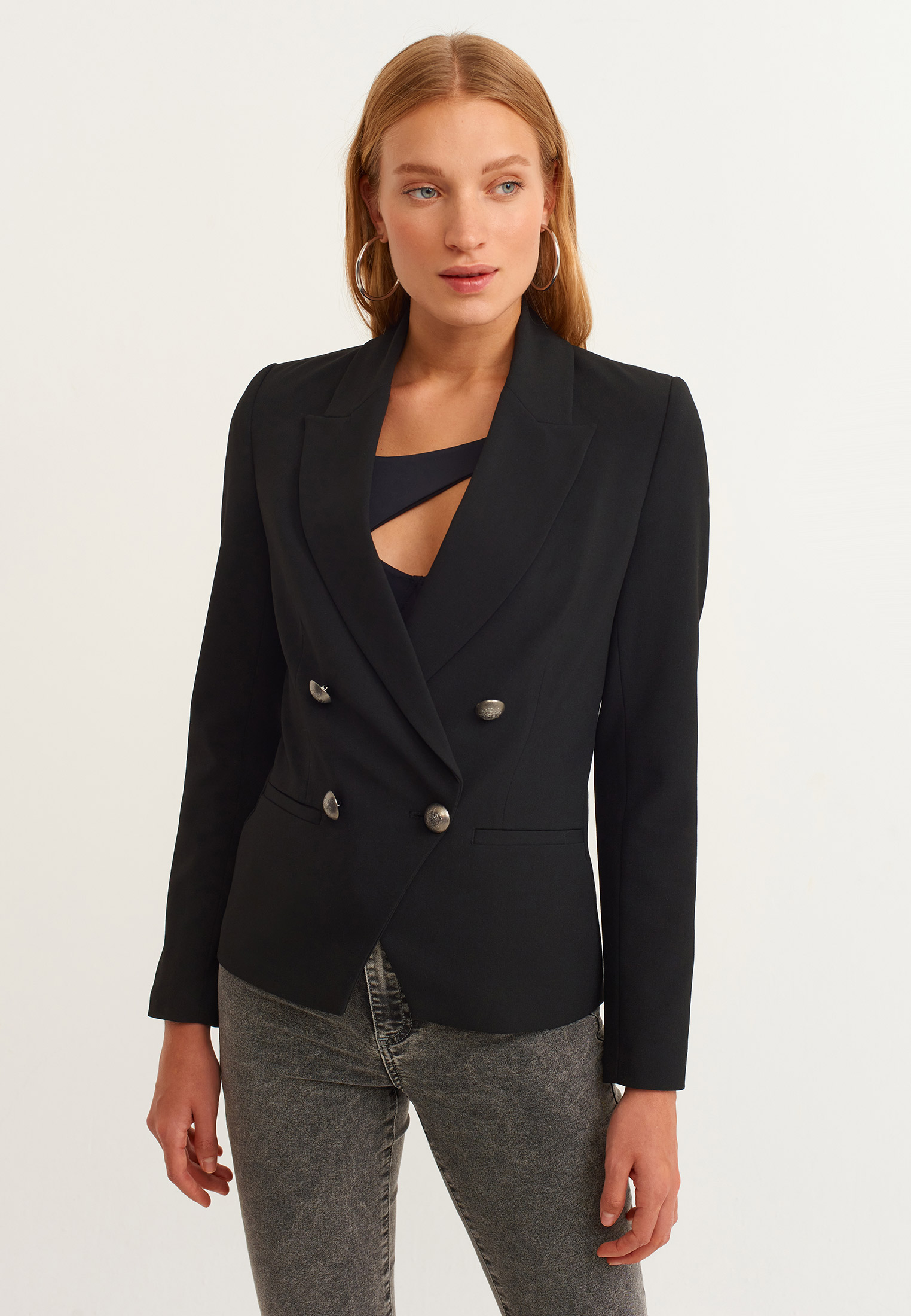 Women Black Button Blazer Jacket