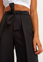 Bayan Siyah Yırtmaç Detaylı Wide-Leg Pantolon