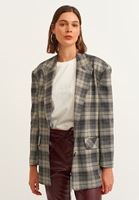 Women Mixed Plaid detailed blazer jacket