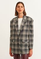 Women Mixed Plaid detailed blazer jacket