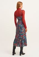 Bayan Çok Renkli Volan Detaylı Desenli Midi Elbise