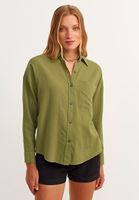 Bayan Yeşil Pamuklu Oversize Gömlek