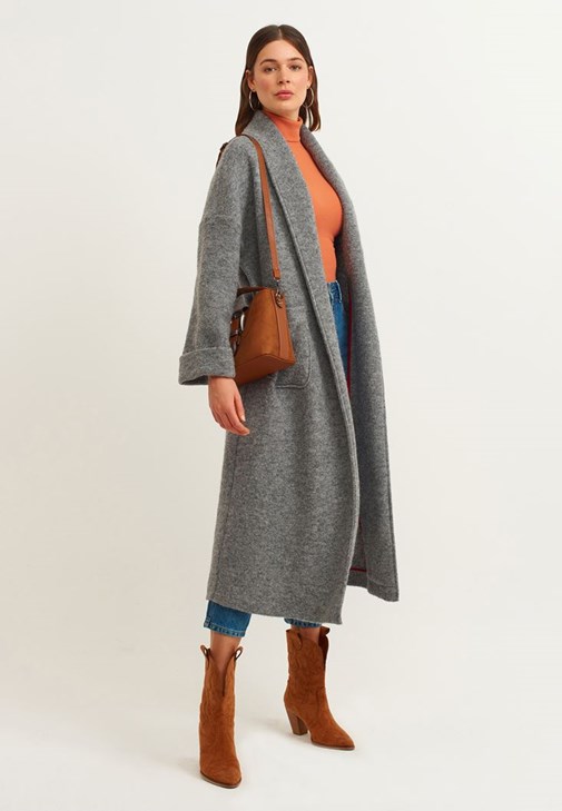  Wool Blend Long Pocket Coat 