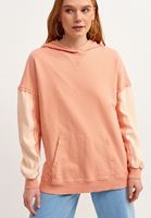 Bayan Pembe Pamuklu Oversize Sweatshirt