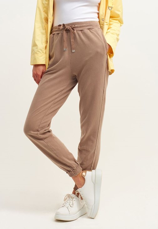 Brown Cotton High rise Jogger Pants Online Shopping OXXOSHOP