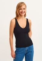 Bayan Siyah Askı Detaylı V-Neck Tank Top