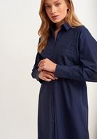 Women Navy Casual Poplin Shirt Dress