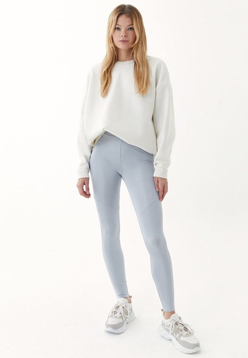 Grey Shiny Textured Leggings Online Shopping