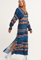 Bayan Çok Renkli Sırtı Bağlamalı Bohem Maxi Elbise