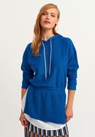 Women Blue Hooded Sweatshirt with Shirt Detail