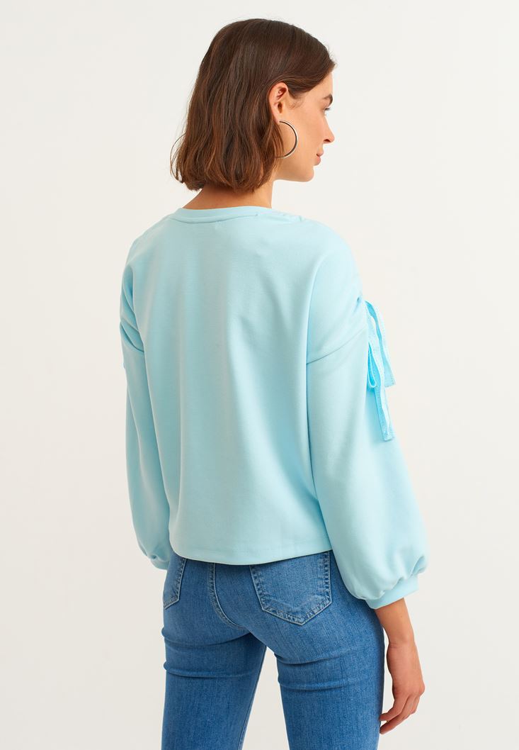Bayan Mavi Kol Detaylı Sweatshirt