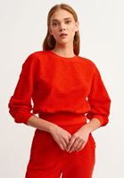 Bayan Kırmızı Zero-Neck Crop Sweatshirt